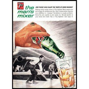 1963 7-Up 7Up Soda Vintage Print Ad Sexist The Man's Mixer Bowling Alley Art